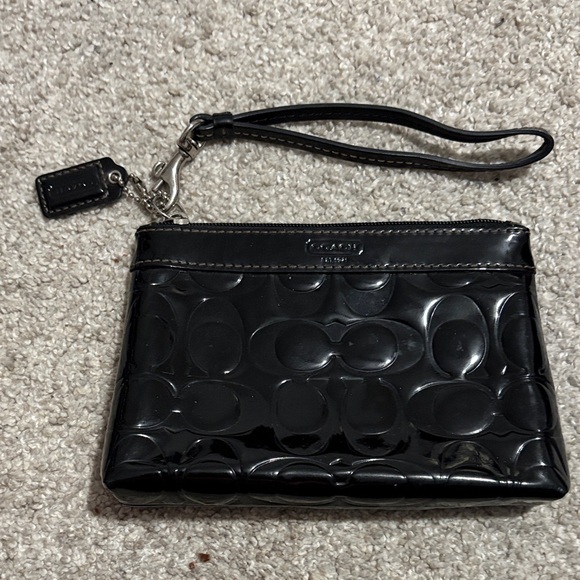 Coach Handbags - Coach Glossy Black Embossed Wristlet